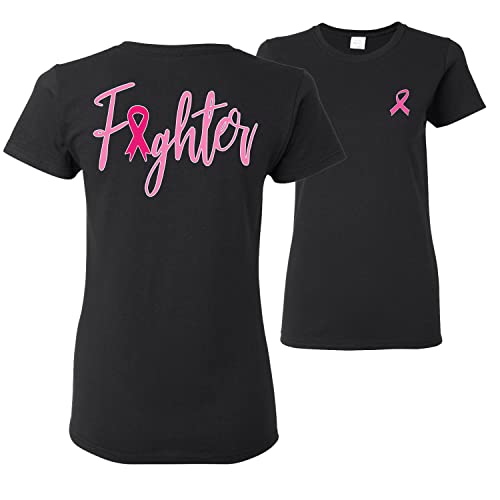 Breast Cancer Awareness Fighter Breast Cancer Survivor Front and Back Womens T-Shirt, Black, XX-Large at Amazon