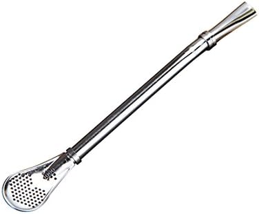 SODIAL Silver 304 Stainless Steel Filter Straw Spoon Stirrup Straw Spoon Non-slip Creative Coffee Scoop Western Stirring Spoon Cutlery