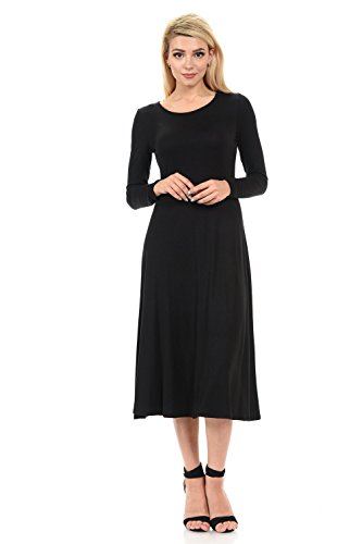 iconic luxe Women's Long Sleeve A-Line Midi Dress Small Black