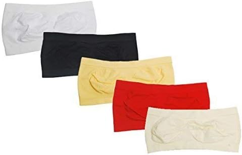 DivasWorld Pack of 5 Women Strapless Seamless Bandeau Bra Boob Tube Crop Tops Camisole (One Size, 5 Colours)