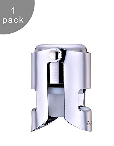 OWO Champagne Stopper, Stainless Steel Bottle Plug Sealer for Sparkling Wine, Superior Leak-Proof Bubble Retaining Saver, No Sharp Edge, No Spill, Fizz Saver, Passed Press Test (Silver)