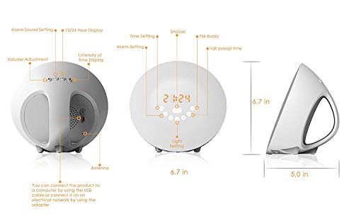 Sunrise Alarm Clock, Wake Up Light with 6 Nature Sounds, FM Radio, Color Light, Bedside Sunrise Simulator (New-White) - Thumbnail 6