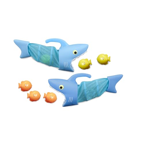 Melissa & Doug Sunny Patch Spark Shark Fish Hunt Pool Game with 2 Nets and 6 Fish to Catch