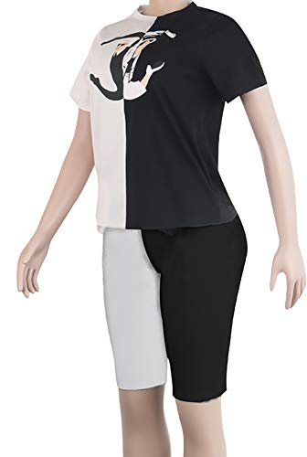 Womens Casual 2 Piece Sports Outfit Set Letter Print Shorts Joggers Clubwear Tracksuit Sportswear Set White - Thumbnail 3