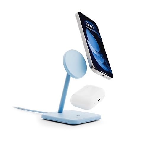Twelve South HiRise 2 Deluxe 2-in-1 Wireless Charging Station, Glacial Blue