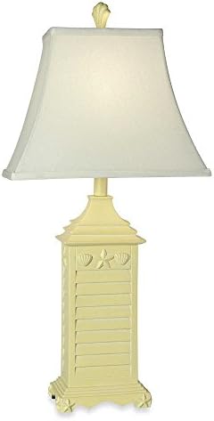 Coastal Shutter Table Lamp in Yellow w/ Decorative Starfish &amp; Shell Motif