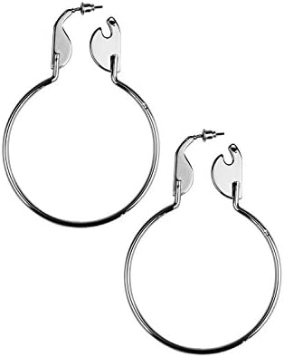 Mina Polished Giant Safety Pin Round Circle Updated 4.3 Inch Drop Long Statement Hoop Silver Earring