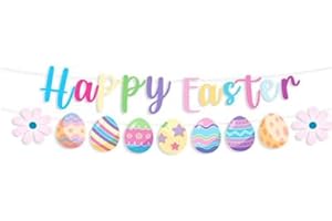 WODJR Easter Banner Easter Decorations Happy Easter Banner with Easter Eggs Colorful Easter Eggs Bunting Spring Party Supplie