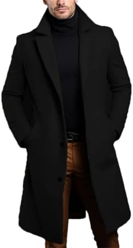 evzosrz Mens Trench Long Jacket Coat Winter Warm Slim Fit Notched