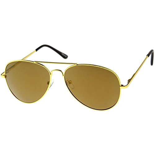 zeroUV - Classic Metal Frame Spring Hinges Color Mirror Lens Aviator Sunglasses 56mm (Gold / Gold Mirror)