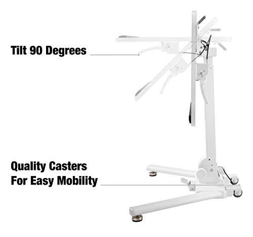 TechOrbits Mobile Standing Desk, Laptop and Computer Stand Height Adjustable Lectern, Folding Computer Table Pneumatic Sit Stand Rolling Stand Up Cart Workstation