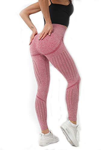Women's High Waist Seamless Leggings Ankle Yoga Pants Squat Proof Workout Tight Pink - Thumbnail 3