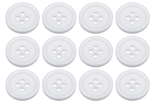 Pack of 12 White Sew on 18mm Round Buttons Flat 4 Holes 28L 28 Ligne