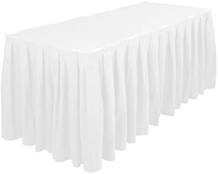 Trimming Shop Table Skirt, 14 Feet Pleated Rectangle Polyester White Table Decoration Tableware, Party, Wedding, Birthday
