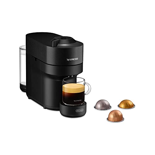 NESPRESSO DE’LONGHI Vertuo Pop Schwarz Kapselmaschine | 4 Tassengrößen | Barcode-Erkennung | One-Touch Bedienung | kompaktes Design | Kaffeemaschine ENV90.B