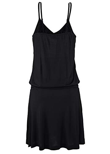 Jusfitsu Women's Summer Casual Dress Strappy Cotton Midi Beach Dresses Print Flare Beachwear Stretchy Black M