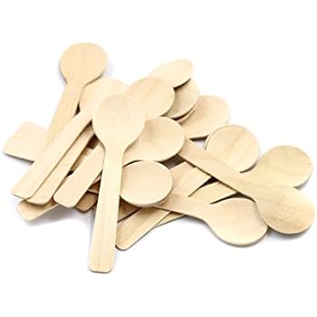 COOBL 3.9 Inches Mini Kitchen Wooden Ice Cream Dessert Spoons Disposable Wood Cutlery Tableware,Pack of 100