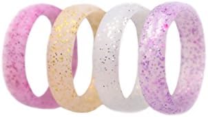 Silicone Wedding Ring for Women by FluxActive (4 Pack) Affordable Silicone Wedding Bands - GLITTER Gold Silver Purple Pink