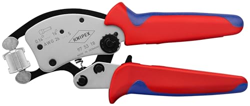 KNIPEX Twistor16 Selbsteinstellende Crimpzange für Aderendhülsen mit drehbarem Crimpkopf, 0,14-16 mm², Vierkant-Crimp, Aderendhülsenzange, 97 53 18