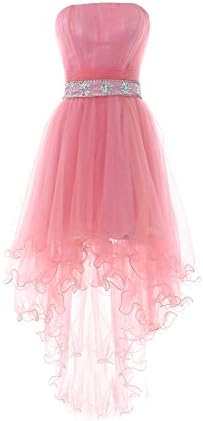 Fanciest Women's Strapless Beaded High Low Prom Dresses Short Homecoming Gowns