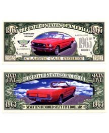 1965 MUSTANG CONVERTIBLE NOVELTY MONEY BILL (5 bills)