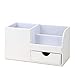 KINGFOM Desk Organizer Office Supplies Caddy Pu Leather Multi-function Storage Box Pen/Pencil,Cell phone, Business Name Cards Remote Control Holder with Small Drawer White