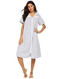 Ekouaer batas para mujer de manga corta abrigo de casa con cremallera frontal camisones de color sólido ropa de dormir