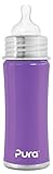 Pura Kiki Stainless Infant Bottle Stainless Steel with Natural Vent Nipple, 11 Ounce, Lavender, 3 Months+