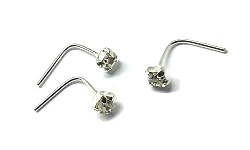 Sterling Silver 2mm Clear L Shape Nose studs