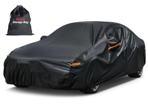 Kayme Waterproof Breathable 7-Layer Car Cover Outdoor Rain Sun Dust Cover with Zip and Cotton Lining for Sedan/Estate 470 to 490 cm, 3XL