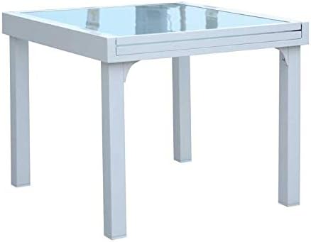Tousmesmeubles Table De Repas Carree Extensible Verre Aluminium Blanc Sayuri L 90 180 X L 90 X H 77 Neuf Amazon Fr Cuisine Maison