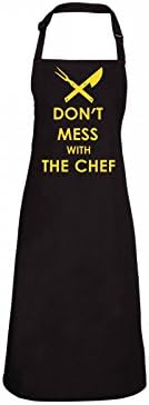 Barbecue Cooking apron with print Don't mess with the chef black with yellow