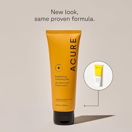 Acure Brightening Cleansing Gel - Vegan Facial Cleanser - 4 fl oz | Gentle Facial Cleanser for Radiant Skin with Pomegranate, Blackberry, & Acai, Antioxidant-Rich Formula for All Skin Types