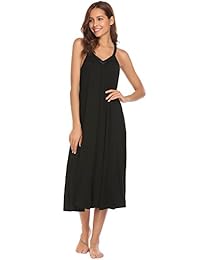 Ekouaer - Camisón sin mangas para mujer, algodón, cuello en V, vestido de satén, corte químico, S-XXL