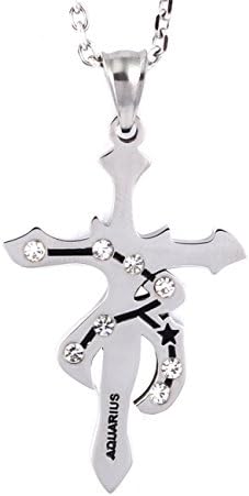 RUINUO Jesus Christ The bible Cross Necklace Stainless Steel Pendant for Women men (Aquarius)