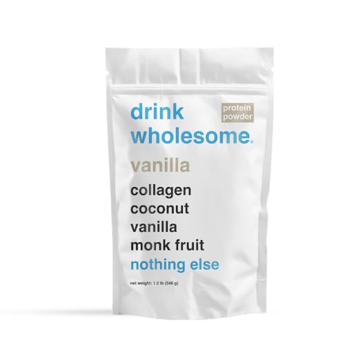 drink wholesome Vanilla Collagen Protein Powder | for Sensitive Stomachs | Gut Friendly | Additive & Dairy Free | No Artificial Sweeteners | No Bloating, Farts or Gas | No Constipation or Diarrhea