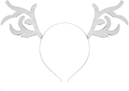 VOGUEKNOCK Christmas Headband Reindeer Antlers Crystal Paved Delicate Metal Headband (Medium Silver)