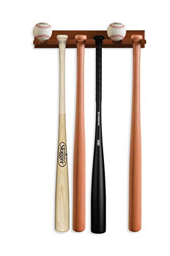 Teslyar Baseball Bat Rack Holder Display Wall Mount Ash Wood Baseball Softball Bat Rack Hardware Included Hidden Screws Vertical Display Brown - Thumbnail 4