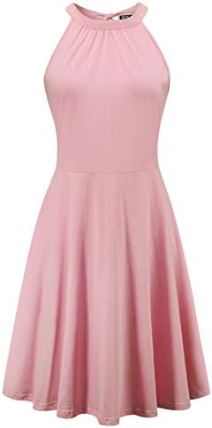 BIKATU Women's Off Shoulder Halter Dress Sleeveless Summer Casual Sundress(Pink,S)