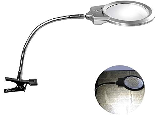 Mnjin Portable 2X 5X Clamp-on Magnifying Lamp, Reading Desktop Magnifier,Daylight Bright Led Lights and Flexible Gooseneckfor Hobbies, Crafts, Workbench, Diamond Art