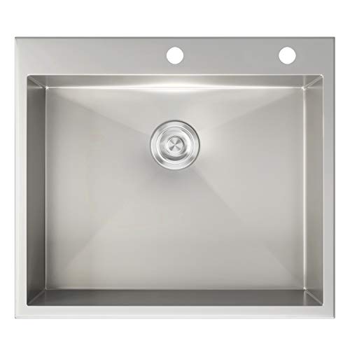 MOWA HTS2522 Kitchen Sink 25 x 22 Inch Drop In Style, 16 Gauge Stainless Steel Top Mount Single Bowl Bar Prep/Laundry Sink, Deep & Tight-Radius Basin w/Bottom Grid, Basket Strainer & Bonus Soap Pump - Thumbnail 2