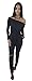 Longwu Women's Fashion Off-Shoulder Drawstring Jumpsuits Rompers Knee Hole Pants Black-M