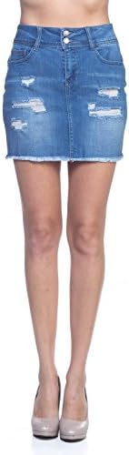 Calilogo Women's Denim Jean Distress Mini Skirt (Medium, Medium 2)