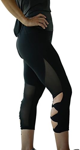 MÜV365 Ultimate Yoga Pants for Women | Crisscross Strappy Workout Leggings with Hidden Pocket (Medium, Mesh Black)