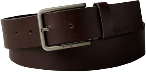 Calvin Klein Ceinture Homme Warmth Buckle Smooth 3,5 cm Boucle Carrée, Marron (Ck Dark Brown/Antique Silver), 130 cm
