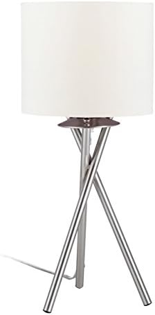 Euro Style Collection ESCTL-LISBOA-M-WHT Lisboa Mini, Tripod Table Lamp with Fabric Shade and Nickel Legs, 15" H, White