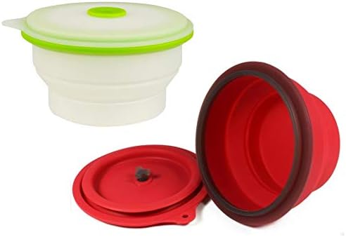 AVALEISURE Collapsible Silicone Bowl with Lid, Space-Saving Camping, RV, Lunch, Travel, Pet or Puppy Bowls for Outdoor, Kitchen, School, Office