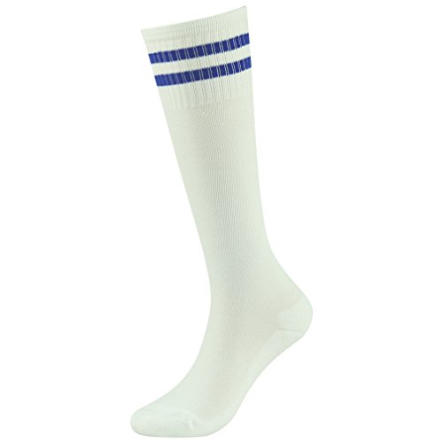 Fasoar Teens Football Socks Soccer Rugby Sports Tube Socks Cotton Cushion Boot Socks 10 Pairs White Blue-Stripe - Thumbnail 2