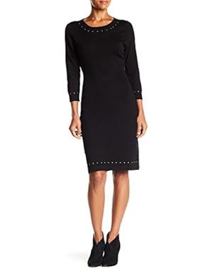 Women's Studded Trim Sweater Dress, Black, Size M