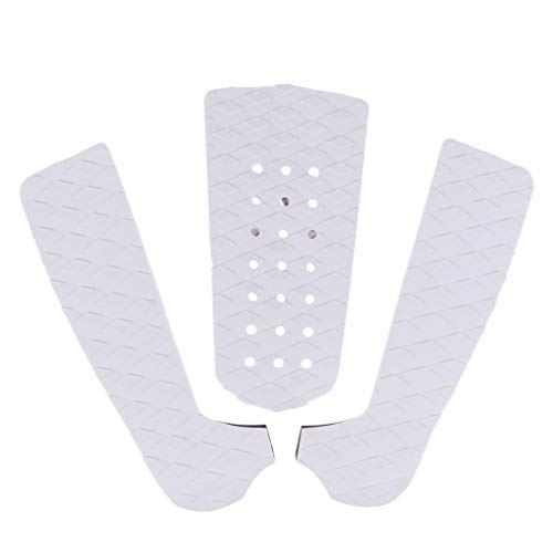 SM SunniMix 3Pcs Adhesive Surfboard Traction Tail Pads Non-Skid Surfing SUP Stomp Mat Deck Tape Grips for Longboard Stand up Paddle Board Skimboard White